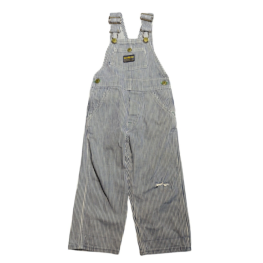 Vintage OshKosh Bgosh Hickory Stripe Overalls Blue White Railroad Denim Bibs